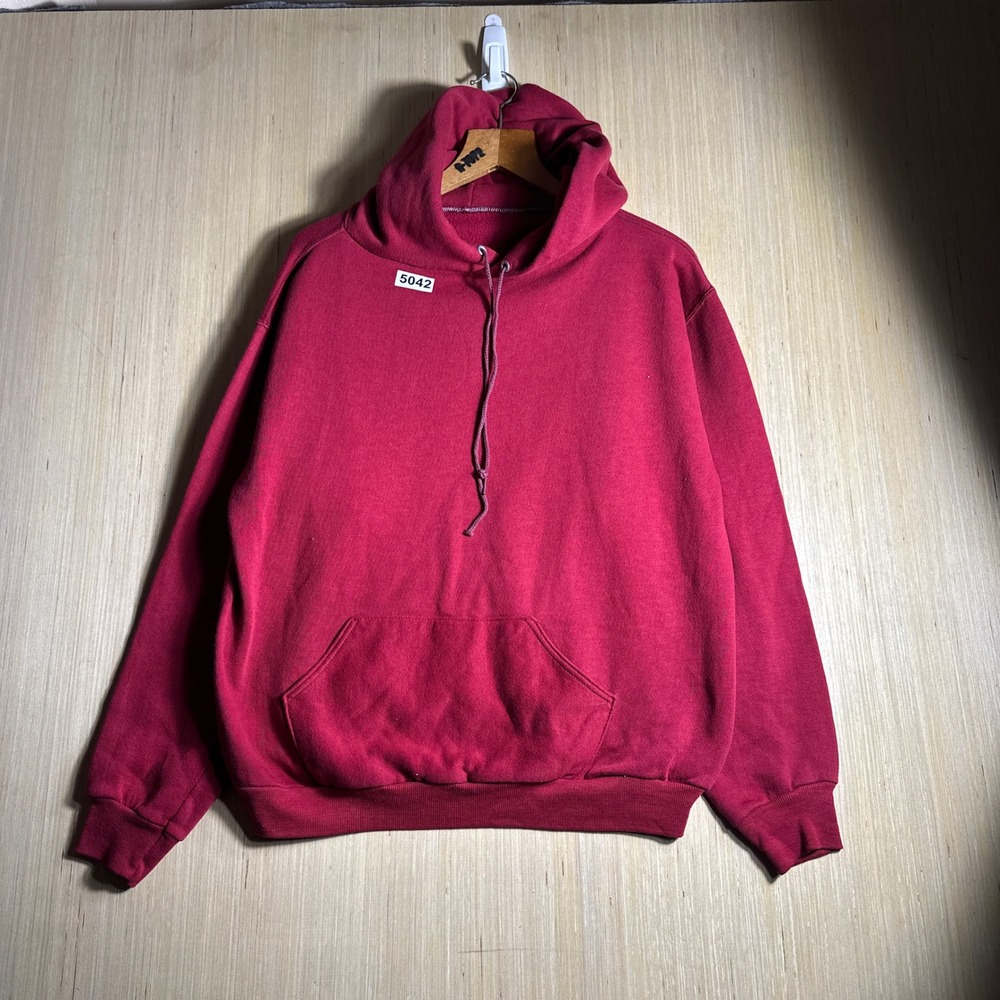 Vintage Russell Athletic Hoodie Mens Medium Maroon Blank Pullover 60s